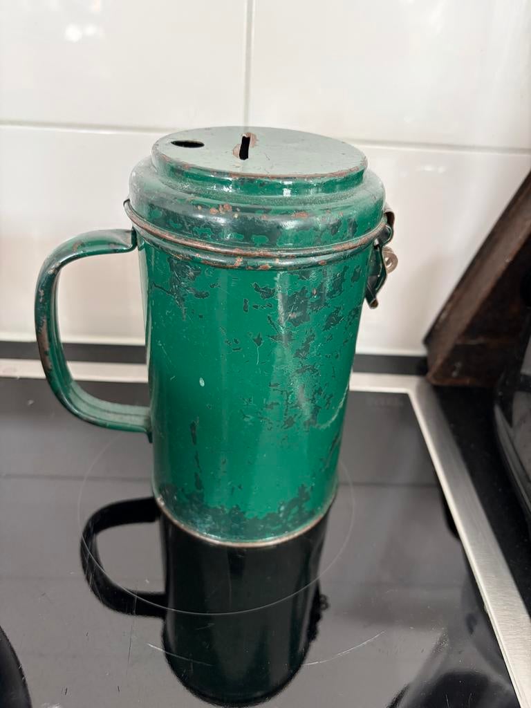 Brocante Groene Collectebus - Vintage Spaarpot, Antiek en Kunst, Ophalen of Verzenden