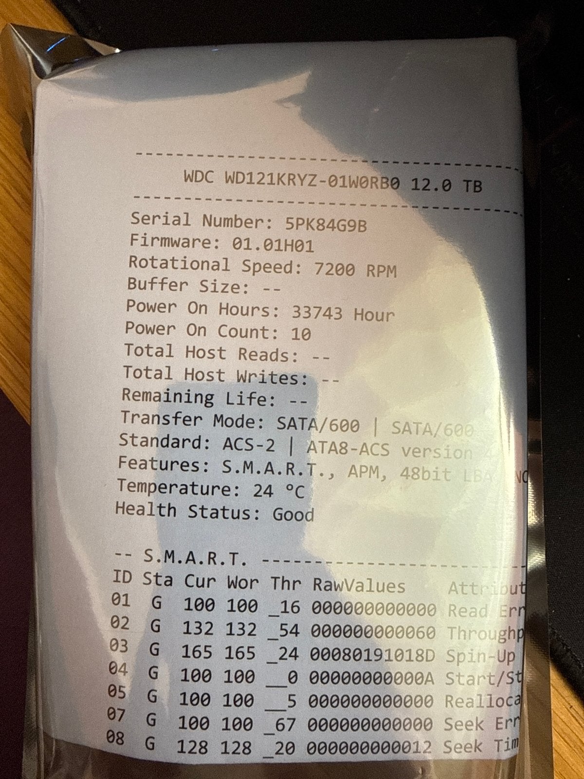 WD Gold 12TB HDD WD121KRYZ - met 34k draaiuren (6x), Intern, 12TB, Server, Info@wd.com