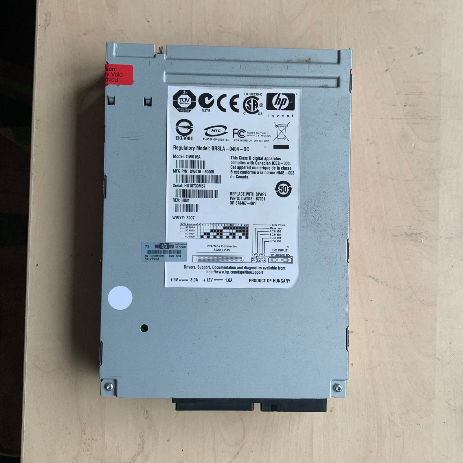 HP DLT Tape Drive DW016A SCSI LVD, Ophalen of Verzenden, Gebruikt, Intern, Overig