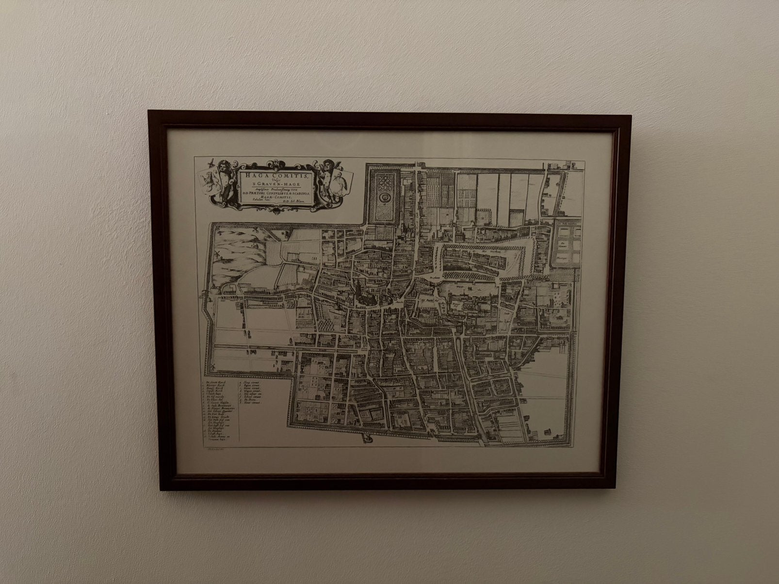 Joan Blaeu ingelijste historische stadsplattegrond Den Haag, Antiek en Kunst, Ophalen of Verzenden, Ingelijst