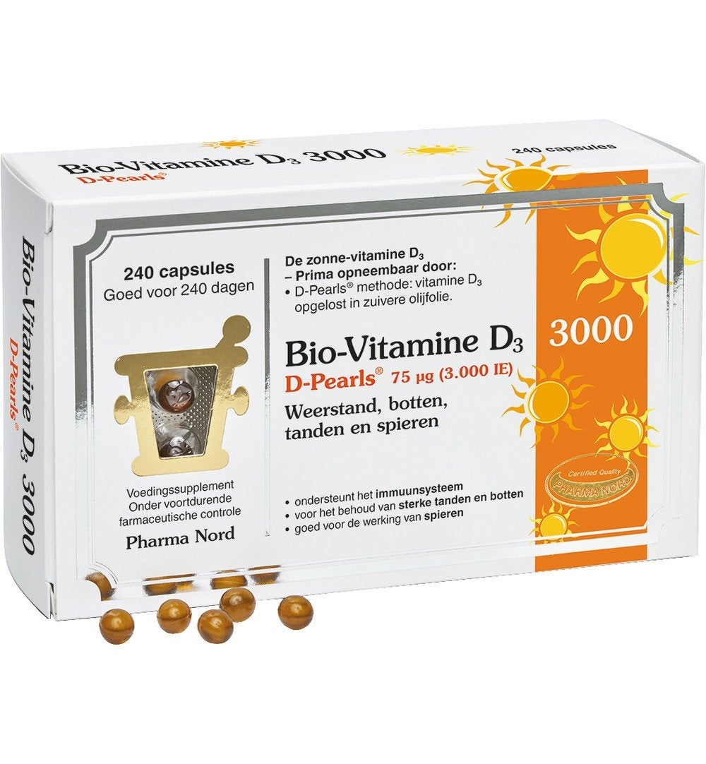 Bio-Vitamine D3 3000 D-Pearls - 240 capsules, Ophalen of Verzenden