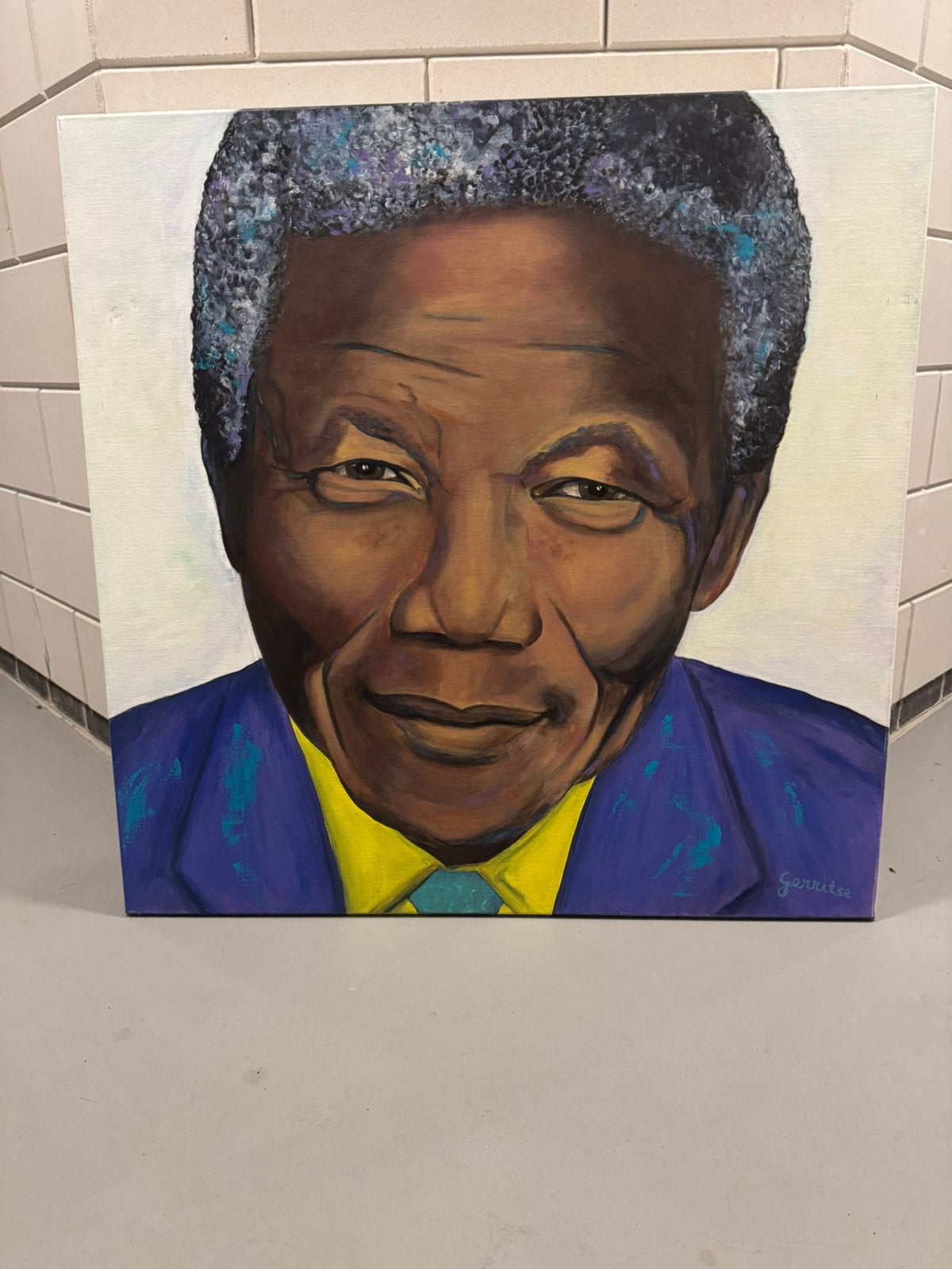 Schilderij Nelson Mandela 100 bij 100 cm 50 euro vraagprijs, Antiek en Kunst, Kunst | Schilderijen | Modern, Ophalen of Verzenden