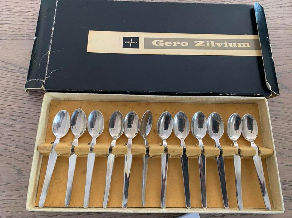 Gero verzilverend 12 borrel lepeltjes in originele doos, Ophalen of Verzenden