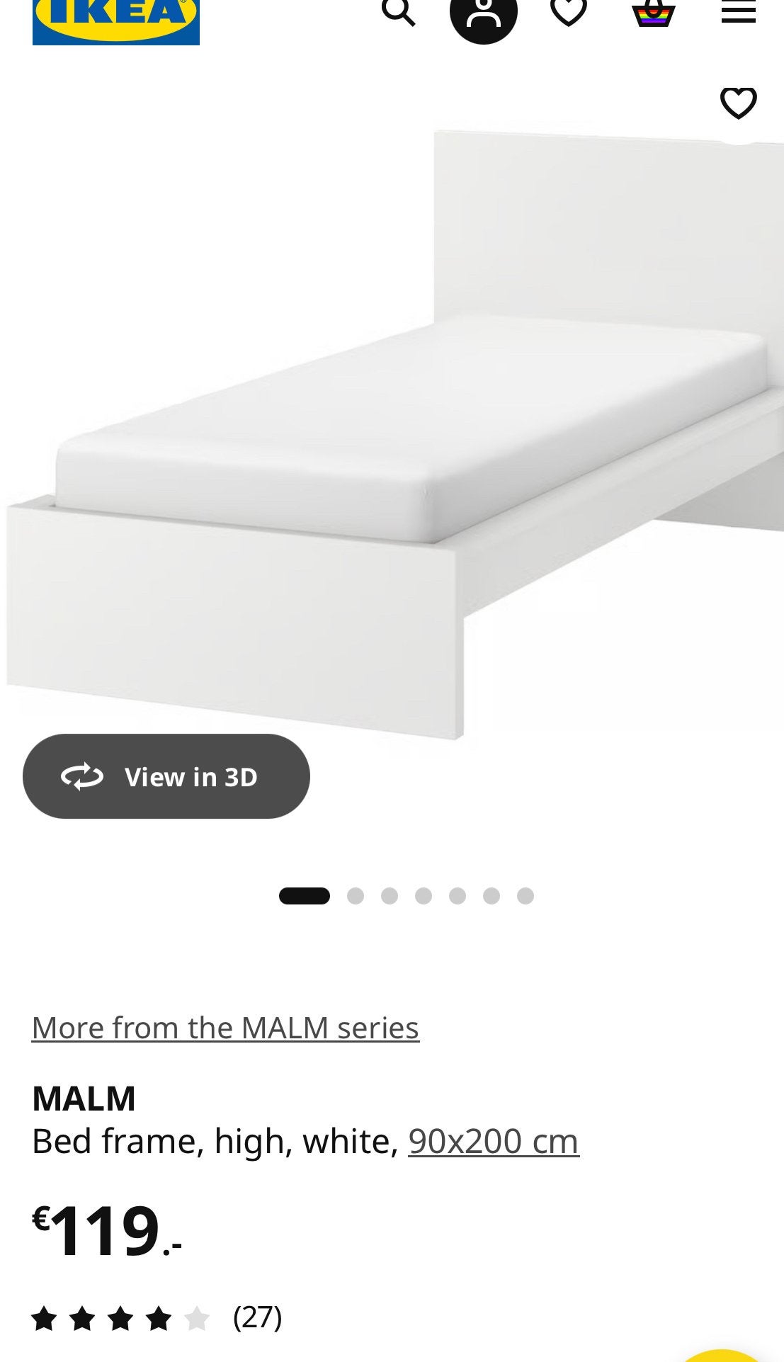 IKEA MALM Bedframe + bed base + matras, 90x200 cm, Gebruikt, 90 cm, Eenpersoons, Wit