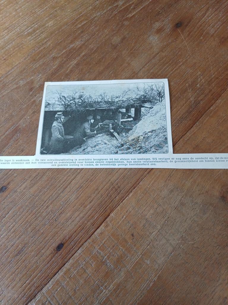 Knipsel Nederlandse leger 1ste mitrailleur afdeling 1915, Ophalen of Verzenden, Voor 1920, Knipsel(s)