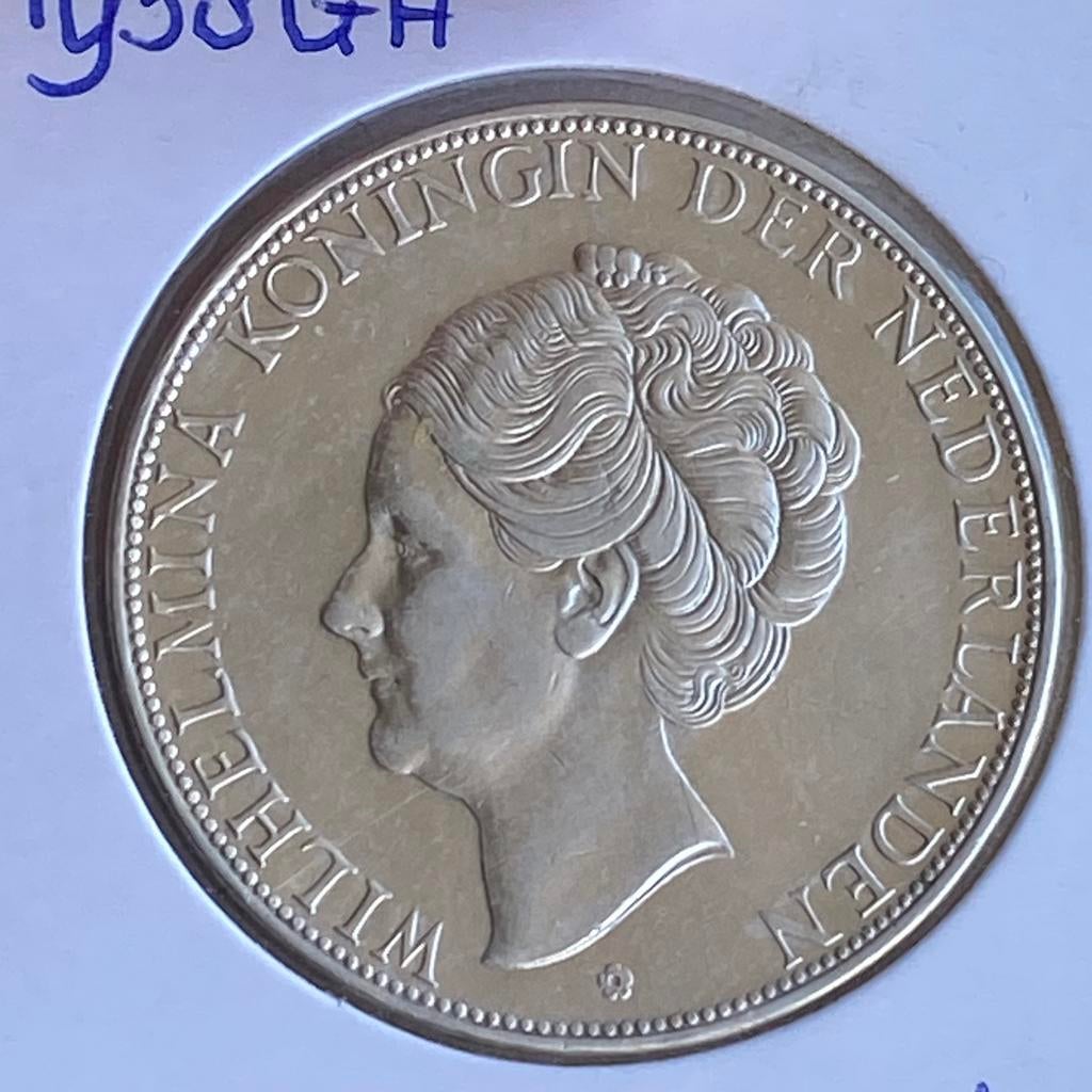 Rijksdaalder Zilver uit 1938 (Nr1) GROF haar van Wilhelmina, Verzenden, Zilver, Koningin Wilhelmina, Losse munt