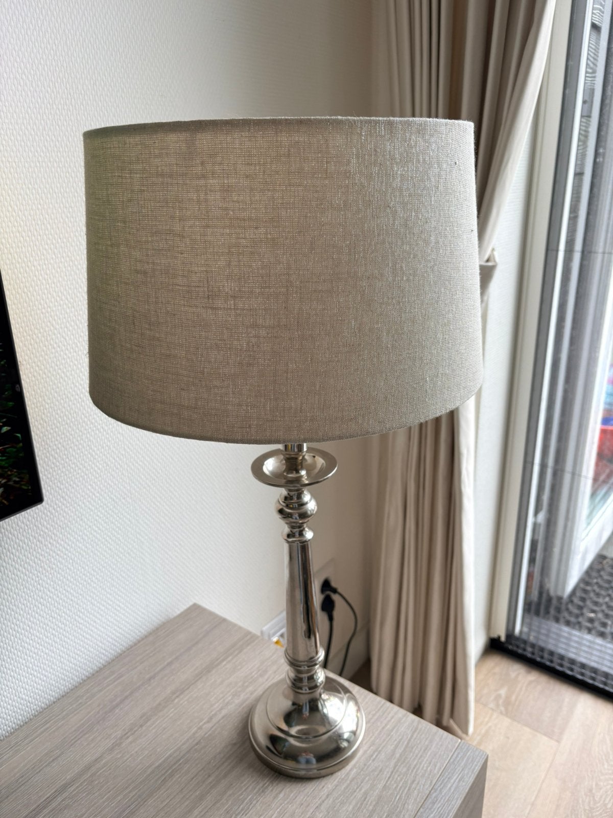 Rivièra Maison tafellamp met linnen lampenkap, Huis en Inrichting, Lampen | Lampenkappen, Ophalen, Tafellamp, 35 cm, Beige