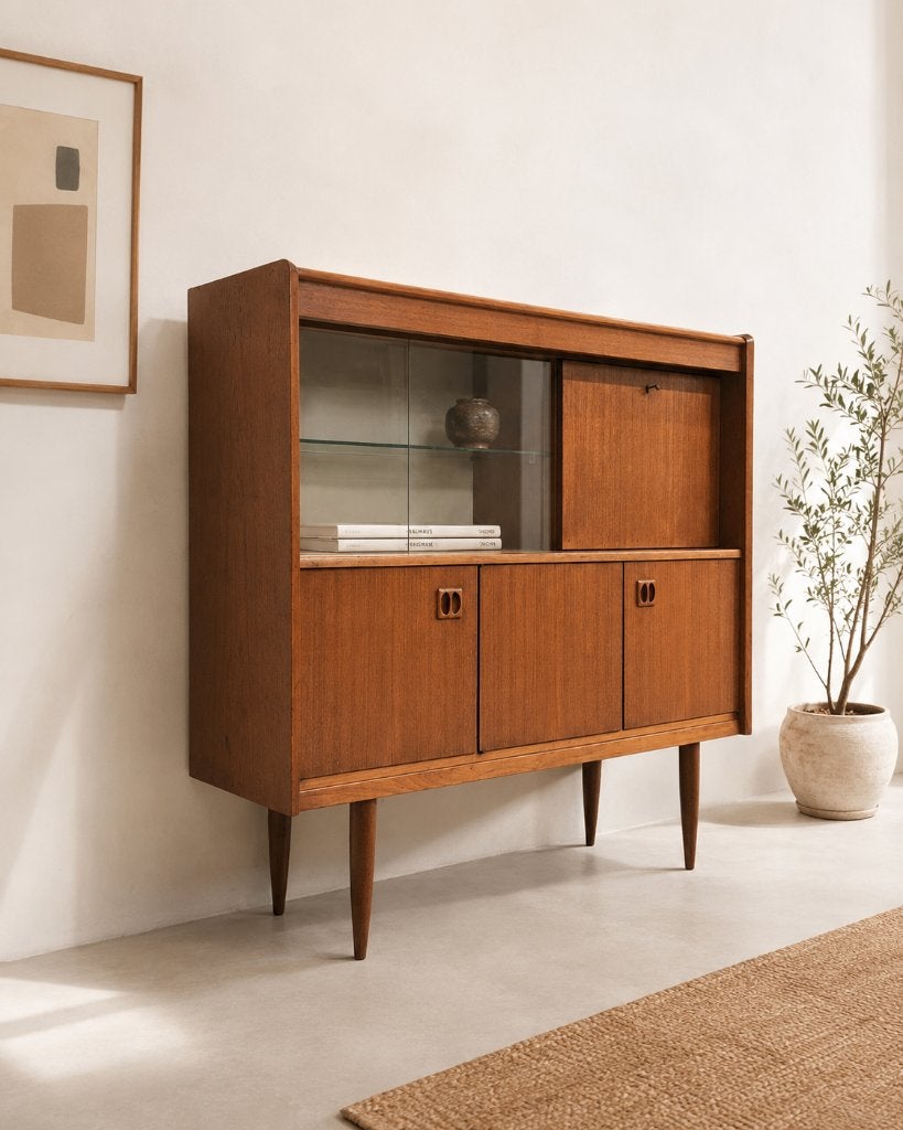 Vintage Scandinavisch teak highboard uit de jaren 60, Ophalen, 25 tot 50 cm, 50 tot 100 cm