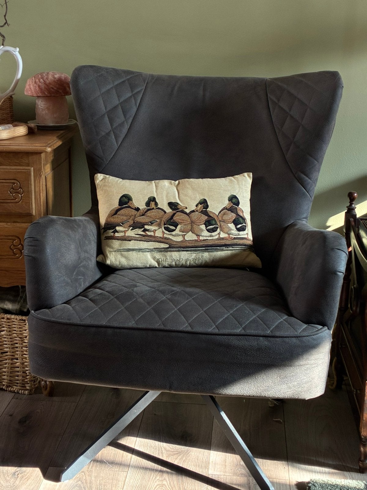 Draaistoel fauteuils donker grijs de bommel, Huis en Inrichting, Ophalen, Minder dan 75 cm, Zo goed als nieuw, Stof