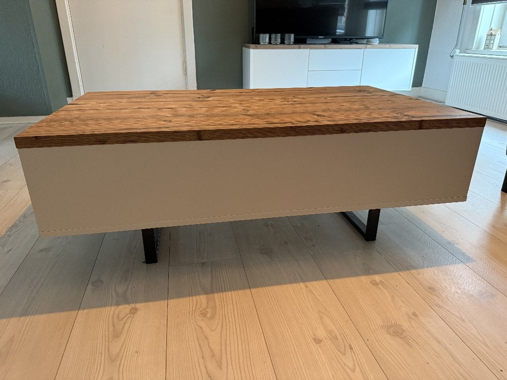 Moet weg! Salontafel met opbergruimte en liftblad!, Ophalen, Gebruikt, 50 tot 100 cm, 100 tot 150 cm