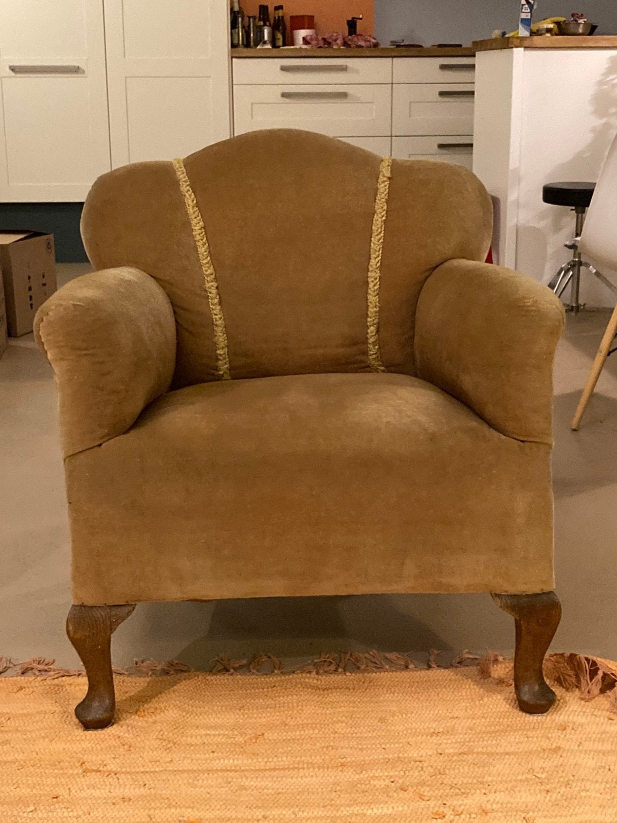 Gratis ophalen oude fauteuil, velours bekleding, Ophalen, Gebruikt, 75 tot 100 cm, Stof