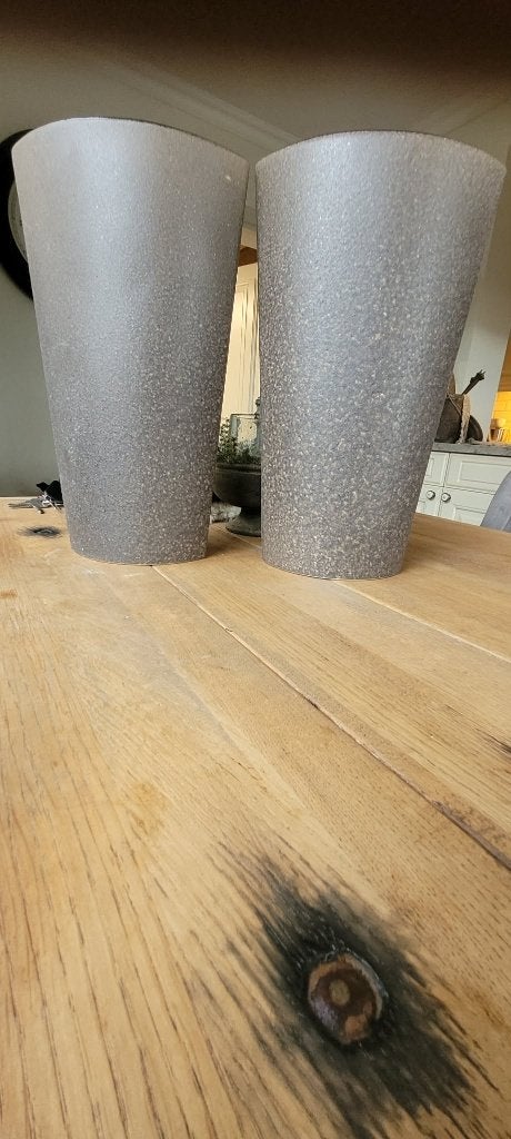 Set van 2 Prachtige Hoge Smalle Vazen Steenlook / Terrazzo, Ophalen of Verzenden, Zo goed als nieuw, Bruin