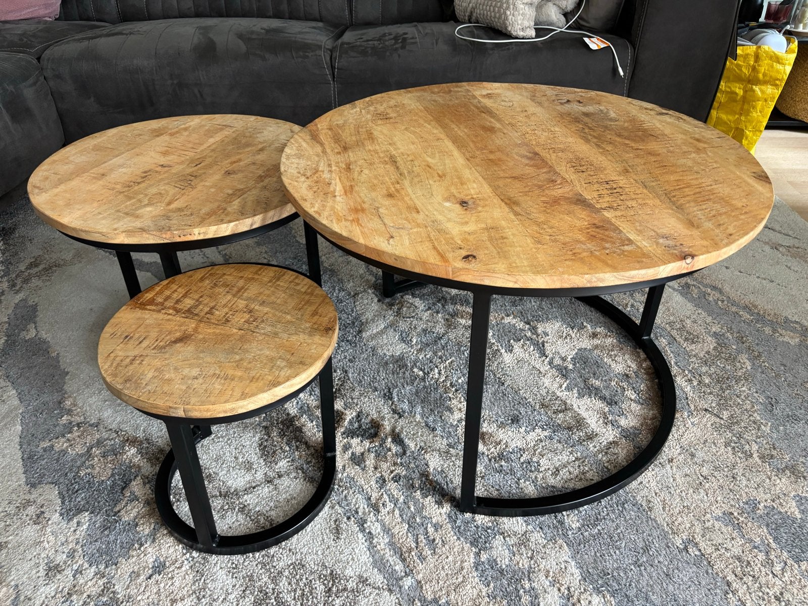 Set van 3 ronde salontafels, Huis en Inrichting, Tafels | Salontafels, Ophalen, Rond, 50 tot 100 cm, Zo goed als nieuw