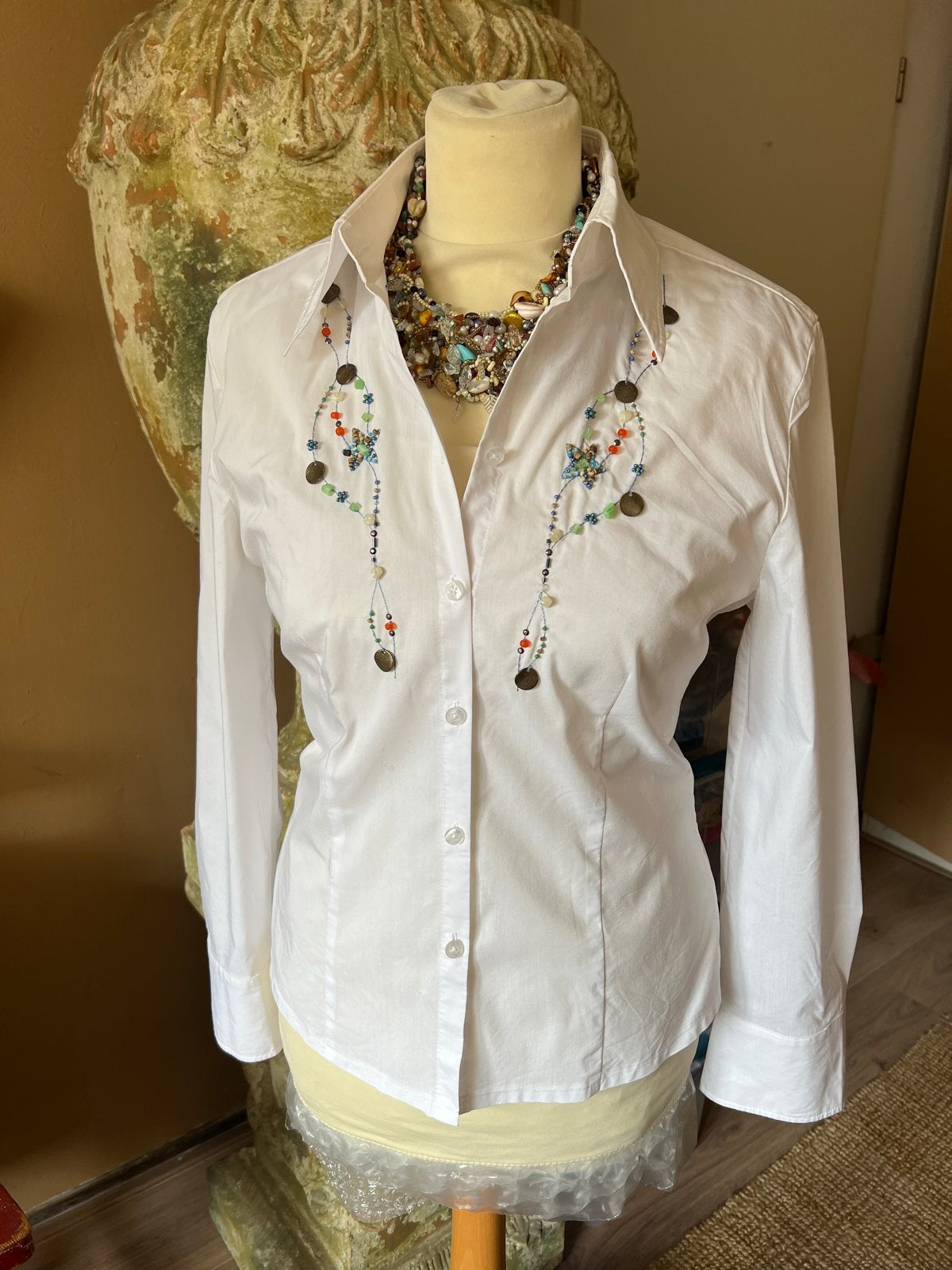 Basler Witte Katoenen Blouse Maat 38/40 met Bewerking, Ophalen of Verzenden, Gedragen, Maat 38/40 (M), Wit