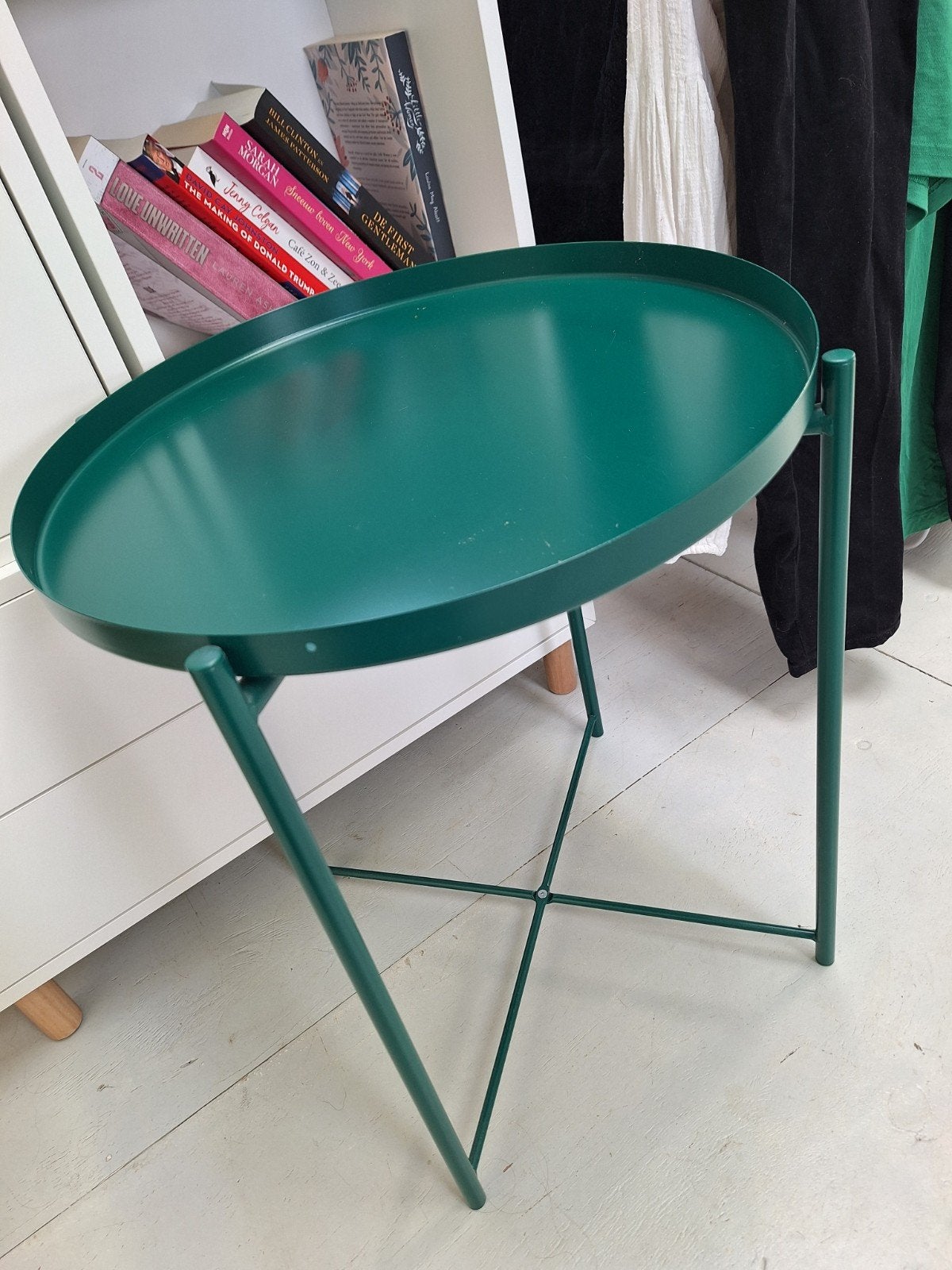 Groen bijzettafeltje / plantentafel, Minder dan 55 cm, Gebruikt, Metaal of Aluminium, Rond