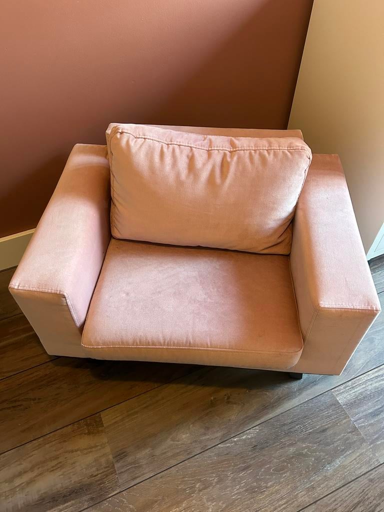 Kinder fauteul roze velvet, Ophalen, Zo goed als nieuw, Minder dan 75 cm, 50 tot 75 cm