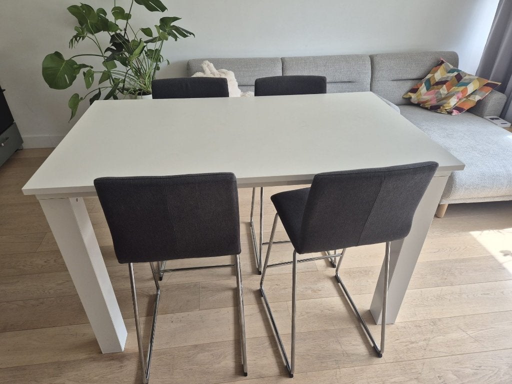 Hoge witte eettafel / bartafel 140x80 cm – €15, Ophalen, Gebruikt, 100 tot 150 cm, 50 tot 100 cm