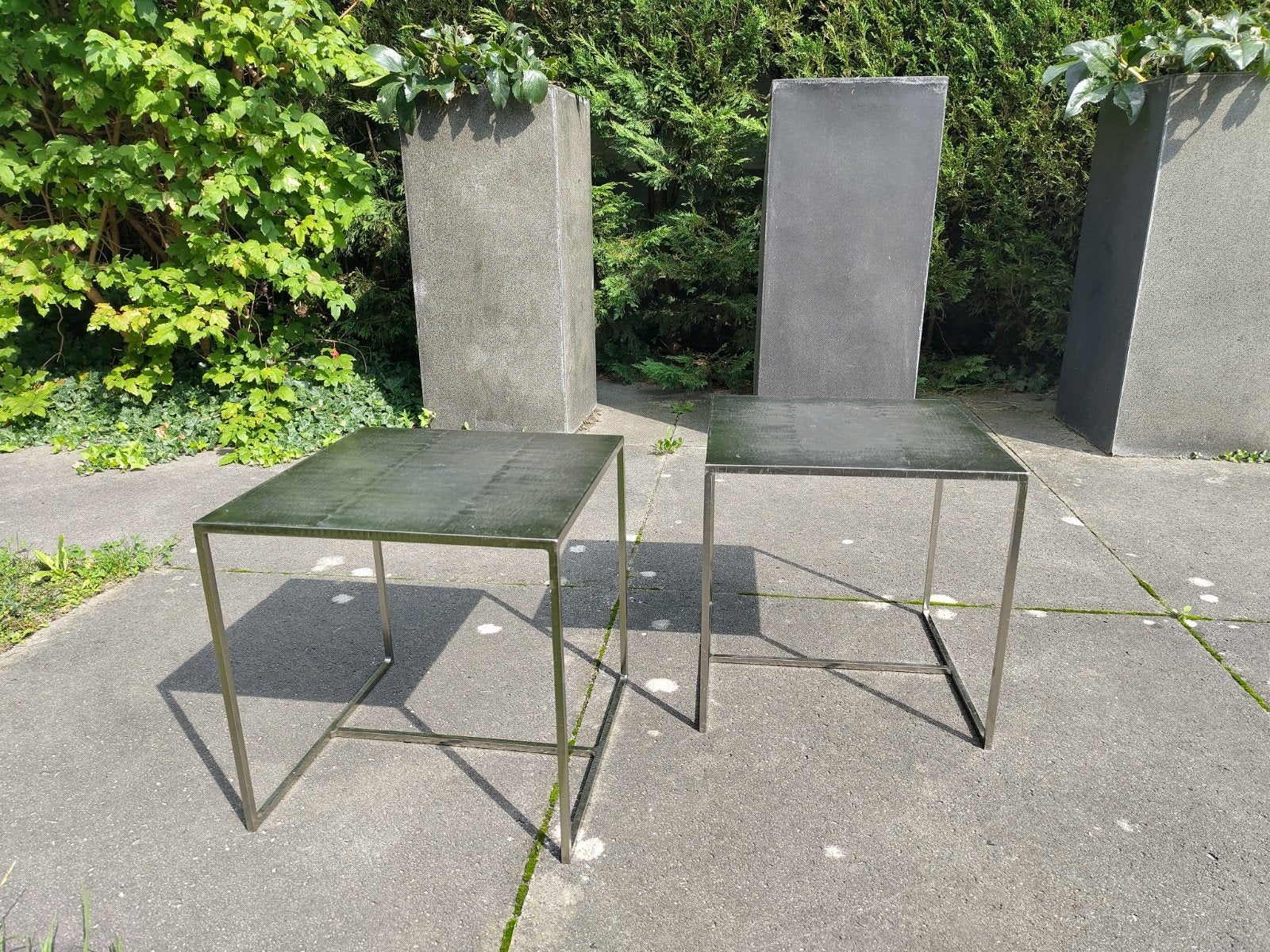 Minotti Salone Bijzettafels - Set van 2, Ophalen, Minder dan 45 cm, Metaal of Aluminium, Vierkant