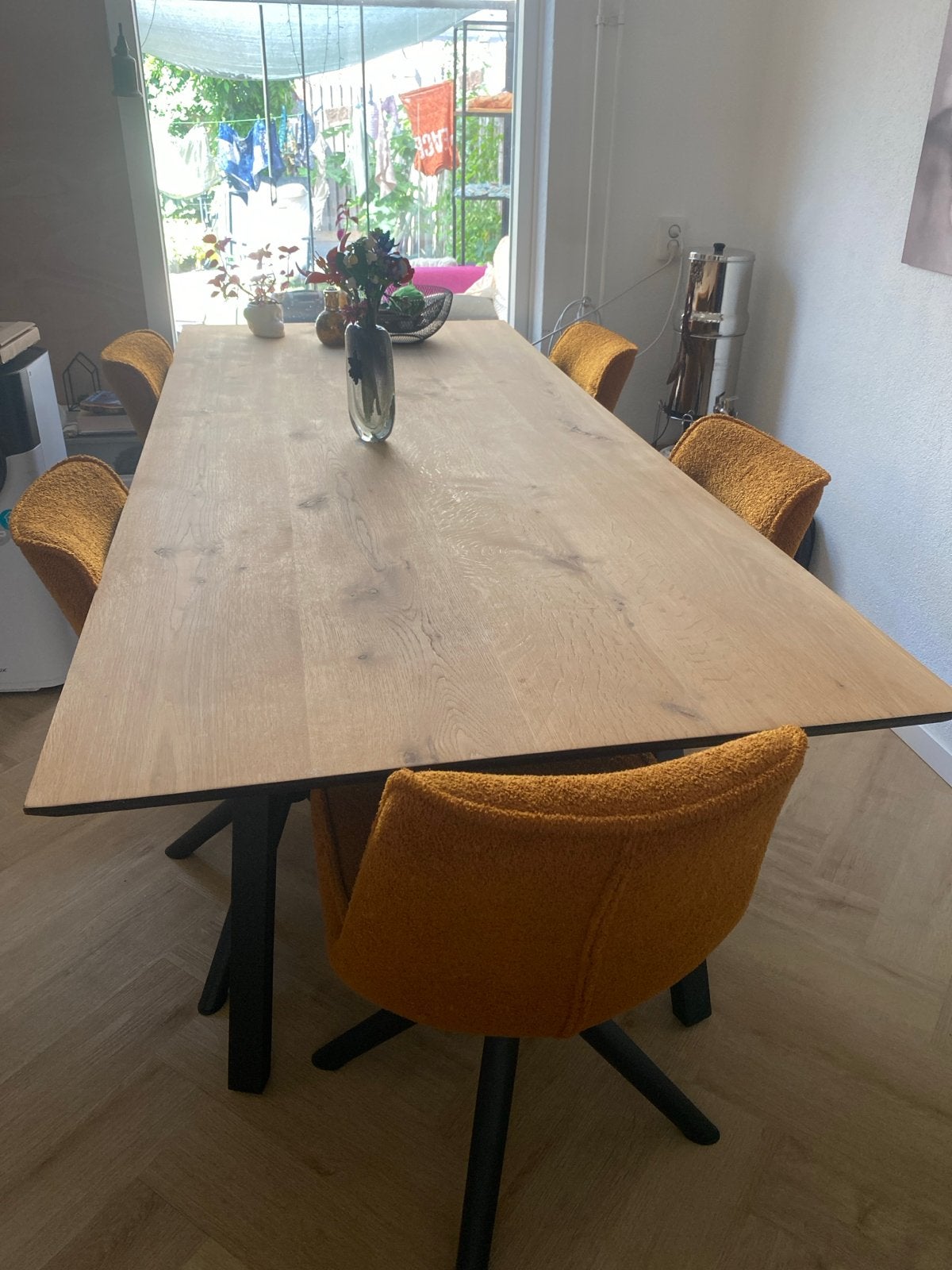 Zo goed als nieuwe eettafel voor 6-8 personen, blank eiken, Huis en Inrichting, Ophalen, Eikenhout, 200 cm of meer, 50 tot 100 cm