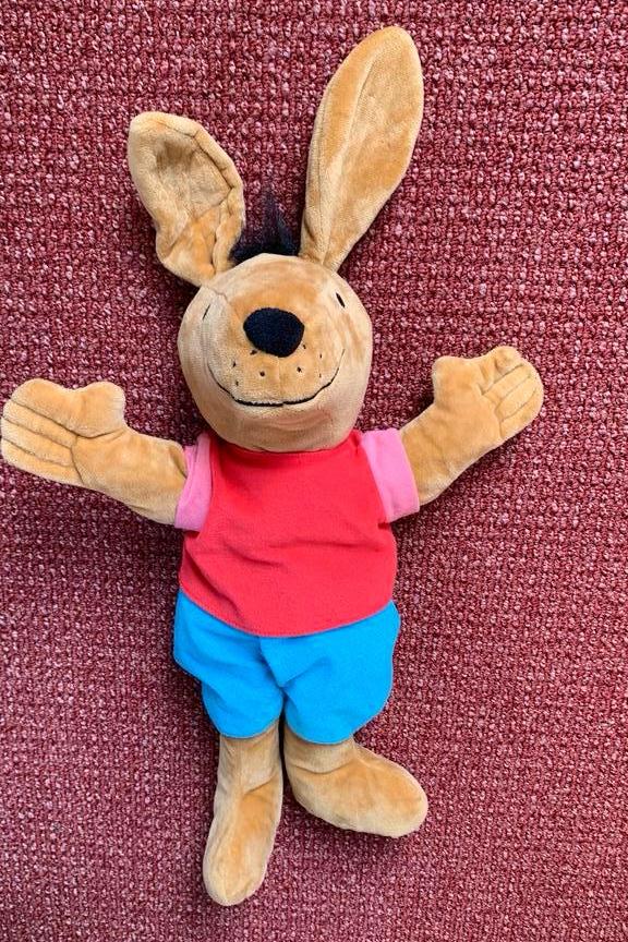 Knuffel handpop, poppenkastpop Haas / Kikker  Max Velthuijs', Kinderen en Baby's, Speelgoed | Knuffels en Pluche, Ophalen of Verzenden