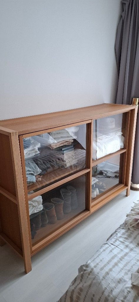 Houten Vitrinekast 160x115, Ophalen, Grenenhout, Gebruikt, Vintage