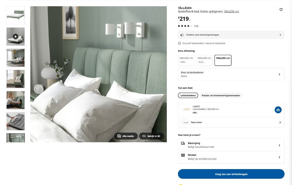 Ikea Tallasen bed 180x200, Ophalen, Tweepersoons, Zo goed als nieuw, 180 cm