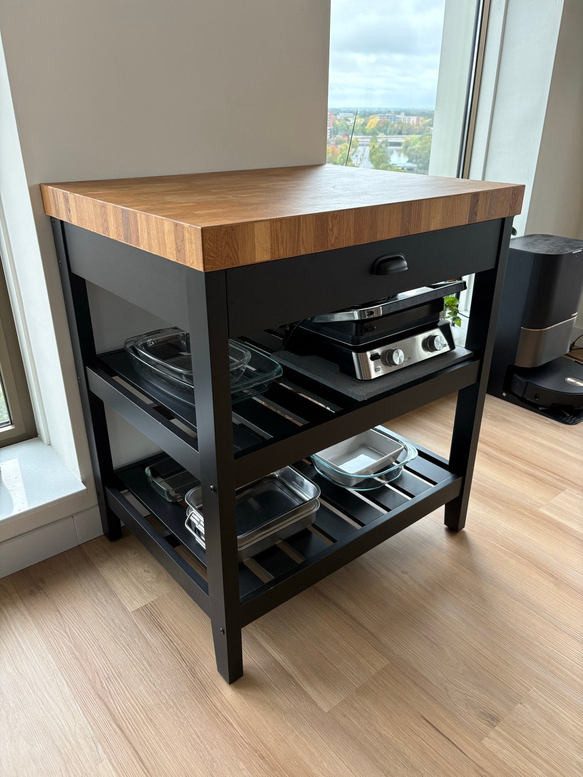 IKEA VADHOLMA Keukeneiland Zwart/Eiken 79x63x90 cm, Ophalen, Gebruikt, Hout, IKEA