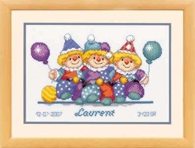 Borduurpakket Geboortetegel clowntjes 70441, Geen, Geen, Nieuw, Ophalen of Verzenden