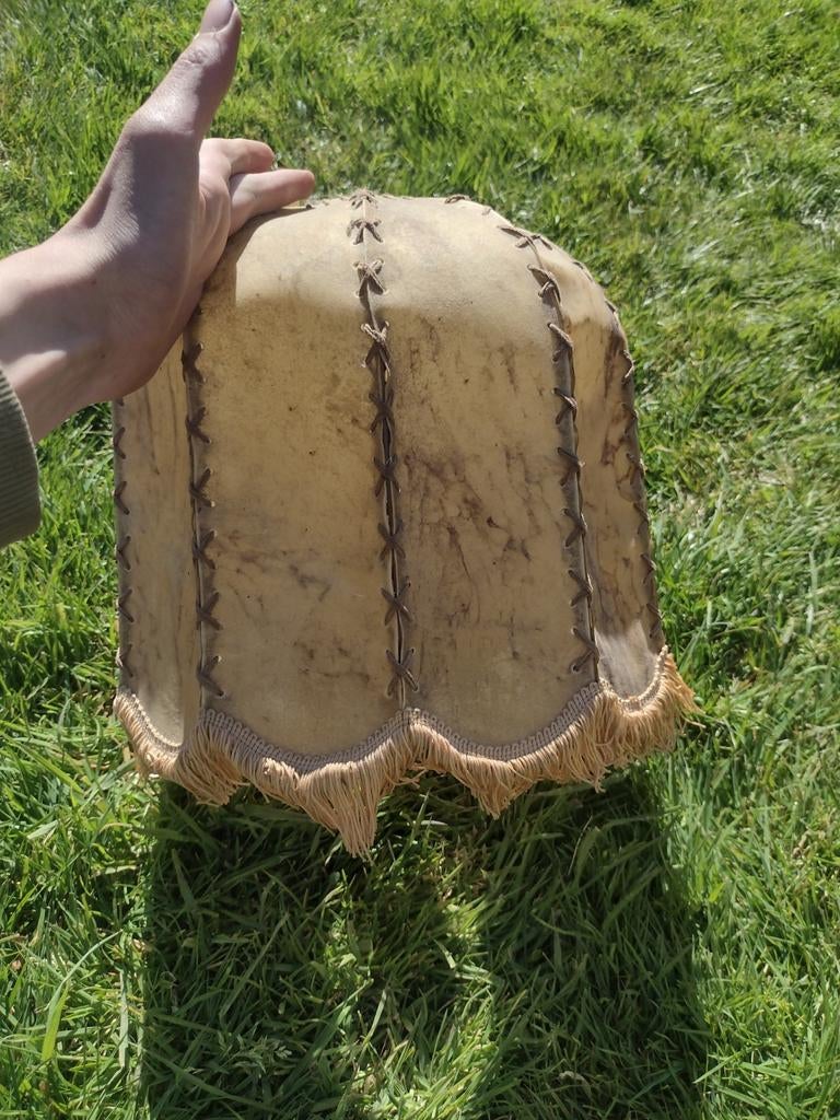 Vintage lampenkap varkensblaas retro varkensleer, Ophalen of Verzenden, Gebruikt, Rond, Minder dan 25 cm