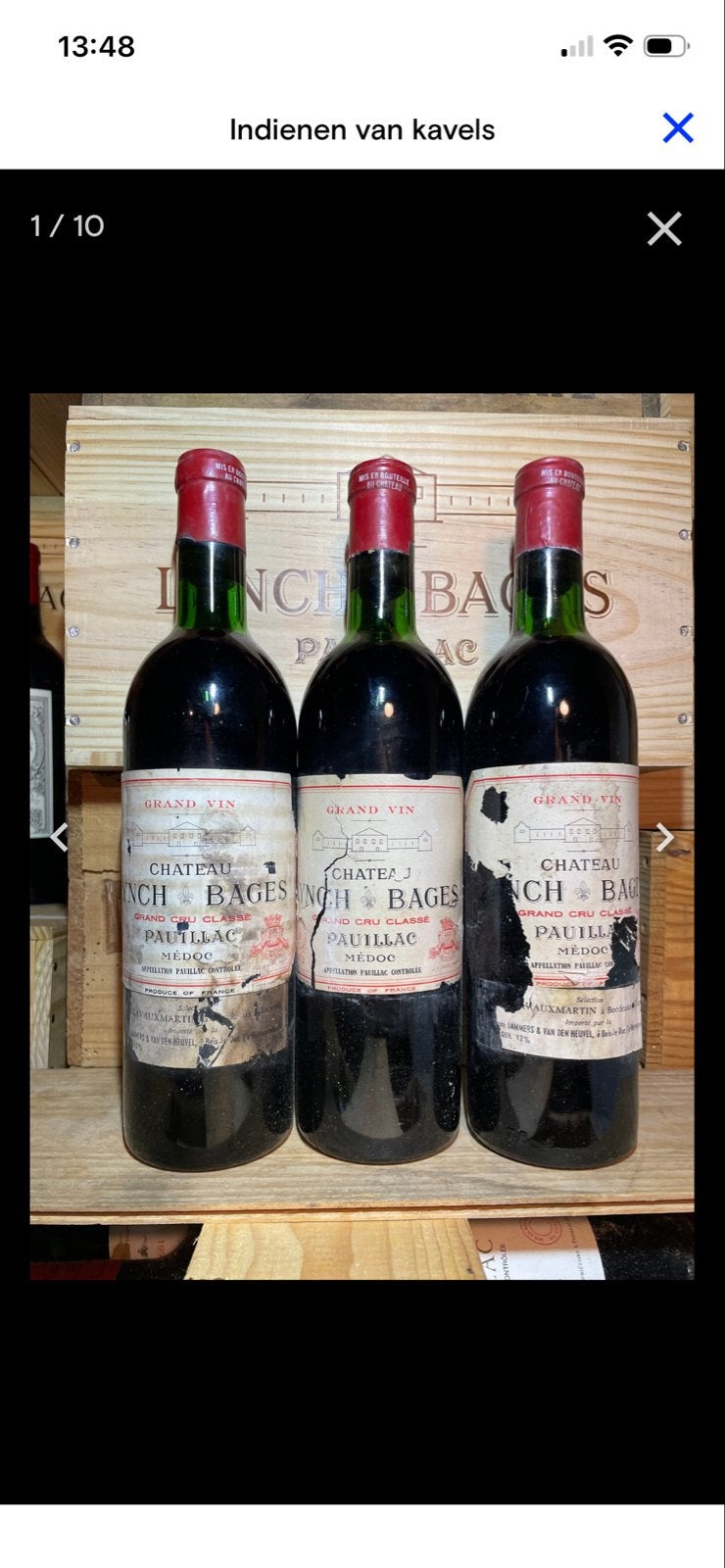 Château Lynch-Bages Pauillac Medoc 1970 - 3 flessen, Ophalen of Verzenden, Gebruikt, Frankrijk, Rode wijn