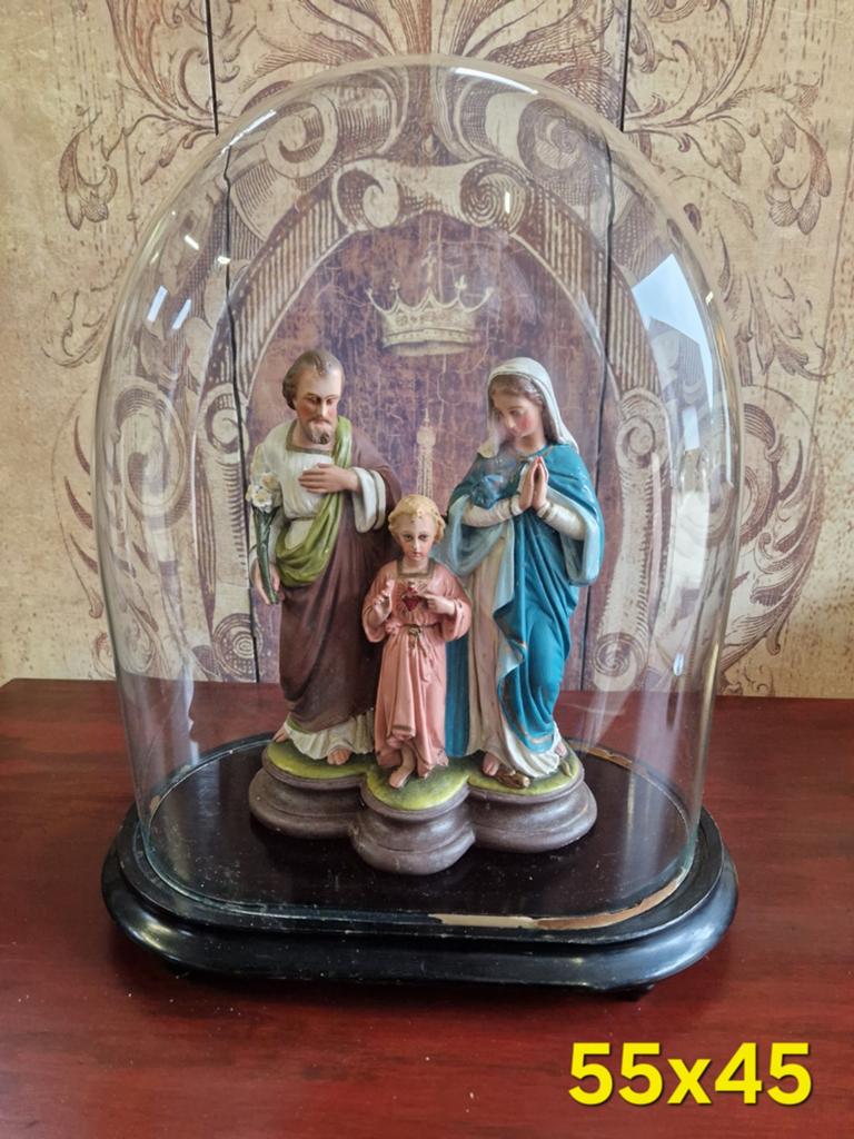 Prachtige grote glazen stolp met heilige familie, Antiek en Kunst, Ophalen of Verzenden