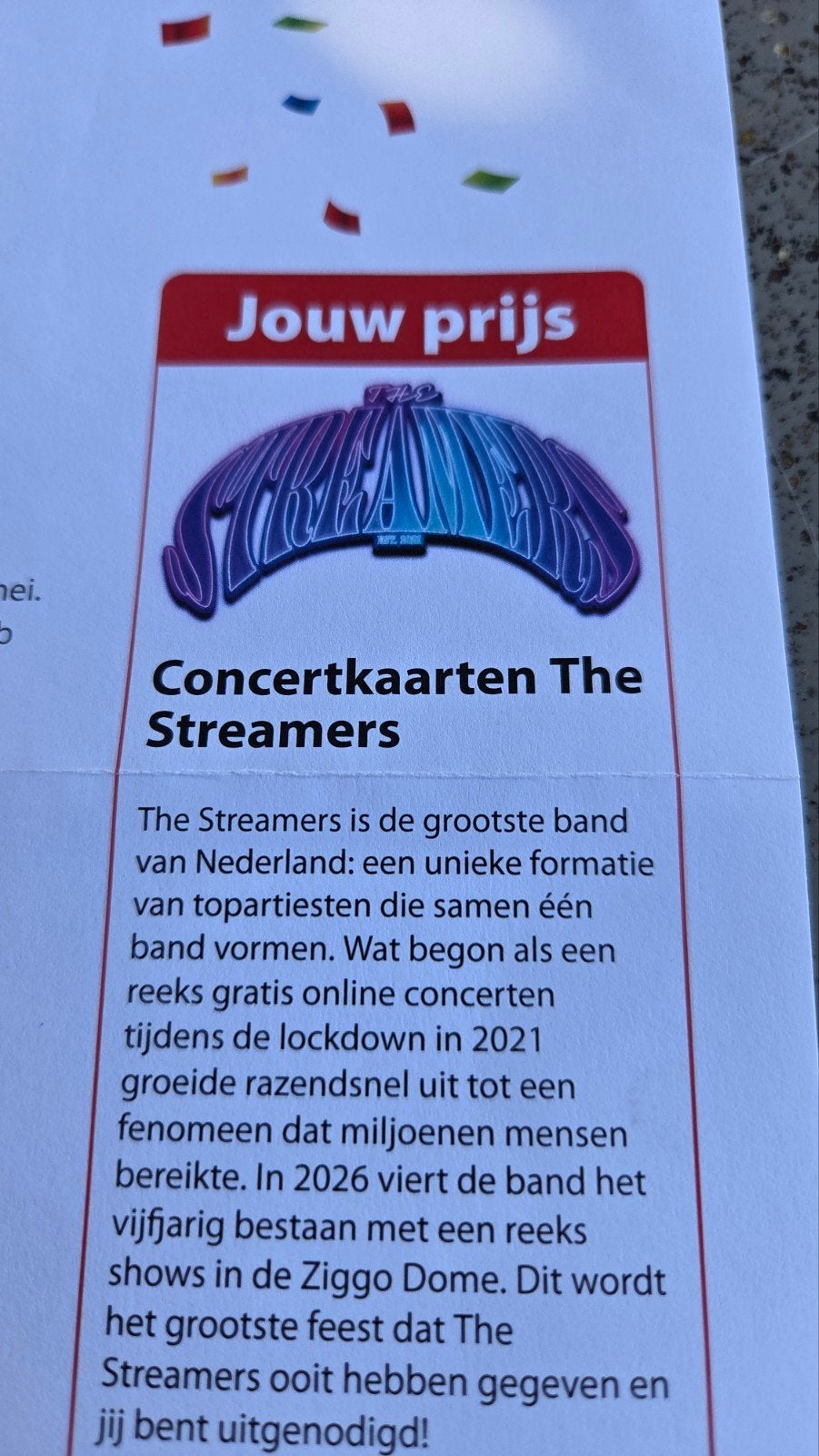 2 tickets voor de Streamers, Tickets en Kaartjes, Drie personen of meer