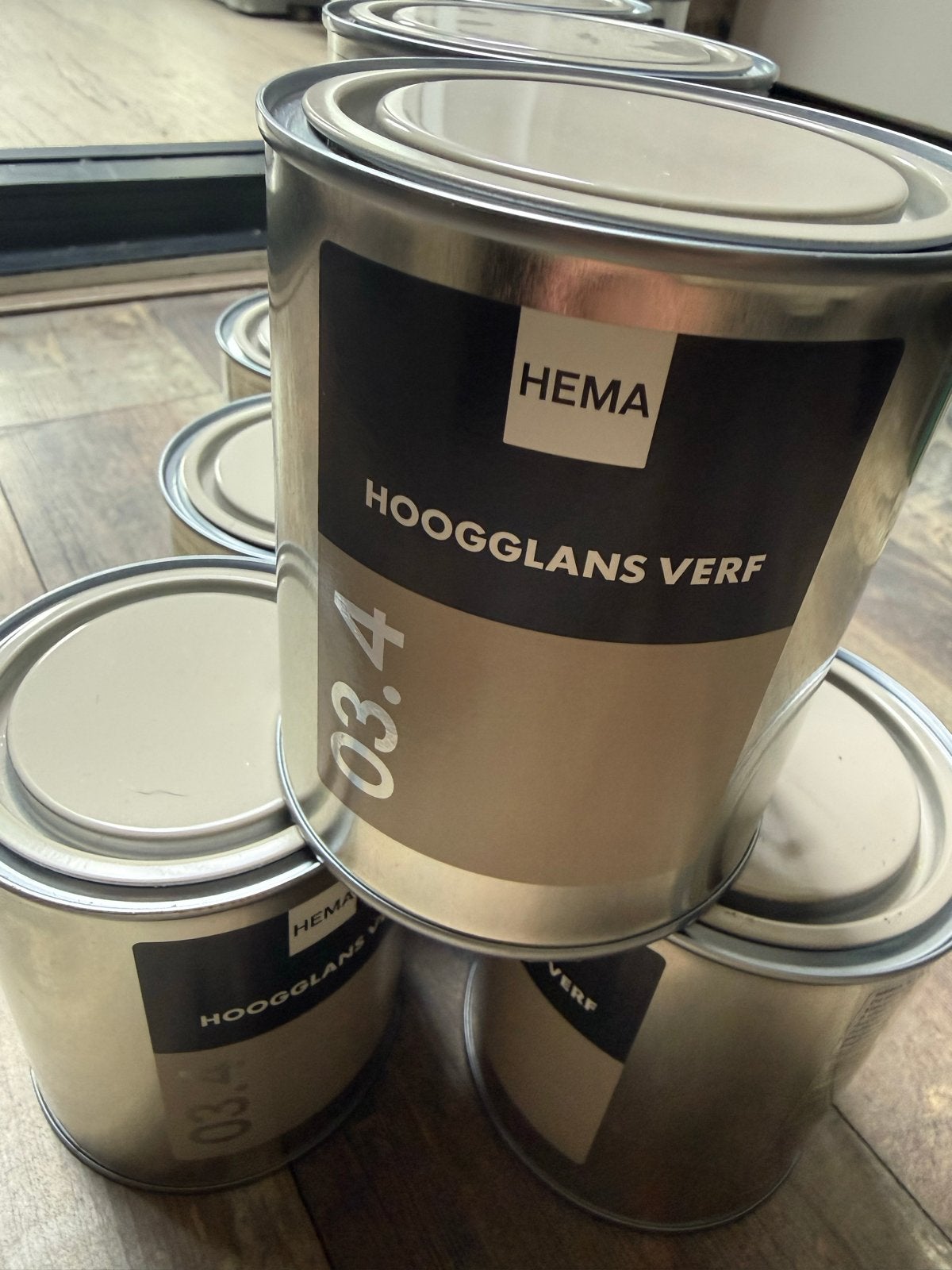 23 blikken HEMA hoogglans verf taupe 03.4, Bruin, Nieuw, Ophalen of Verzenden, Verf