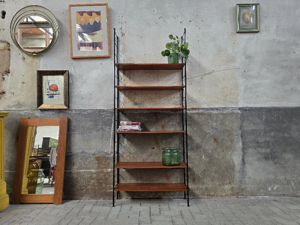 Jaren 60 Vintage Wandmeubel Teak | Wand Rek Planken Hout, Met plank(en), Gebruikt, 200 cm of meer, Ophalen of Verzenden