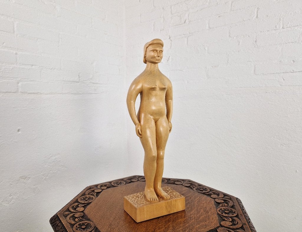 Vintage Houten Sculptuur Vrouw, 1992, Ophalen, Houtsnijwerk, Art deco, 20 - 50 cm