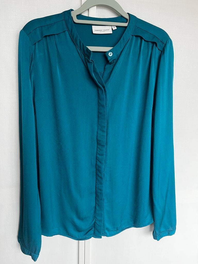 Fabienne Chapot blouse maat 38 petrol viscose met bedeltjes, Ophalen of Verzenden, Gedragen, Maat 38/40 (M), Groen