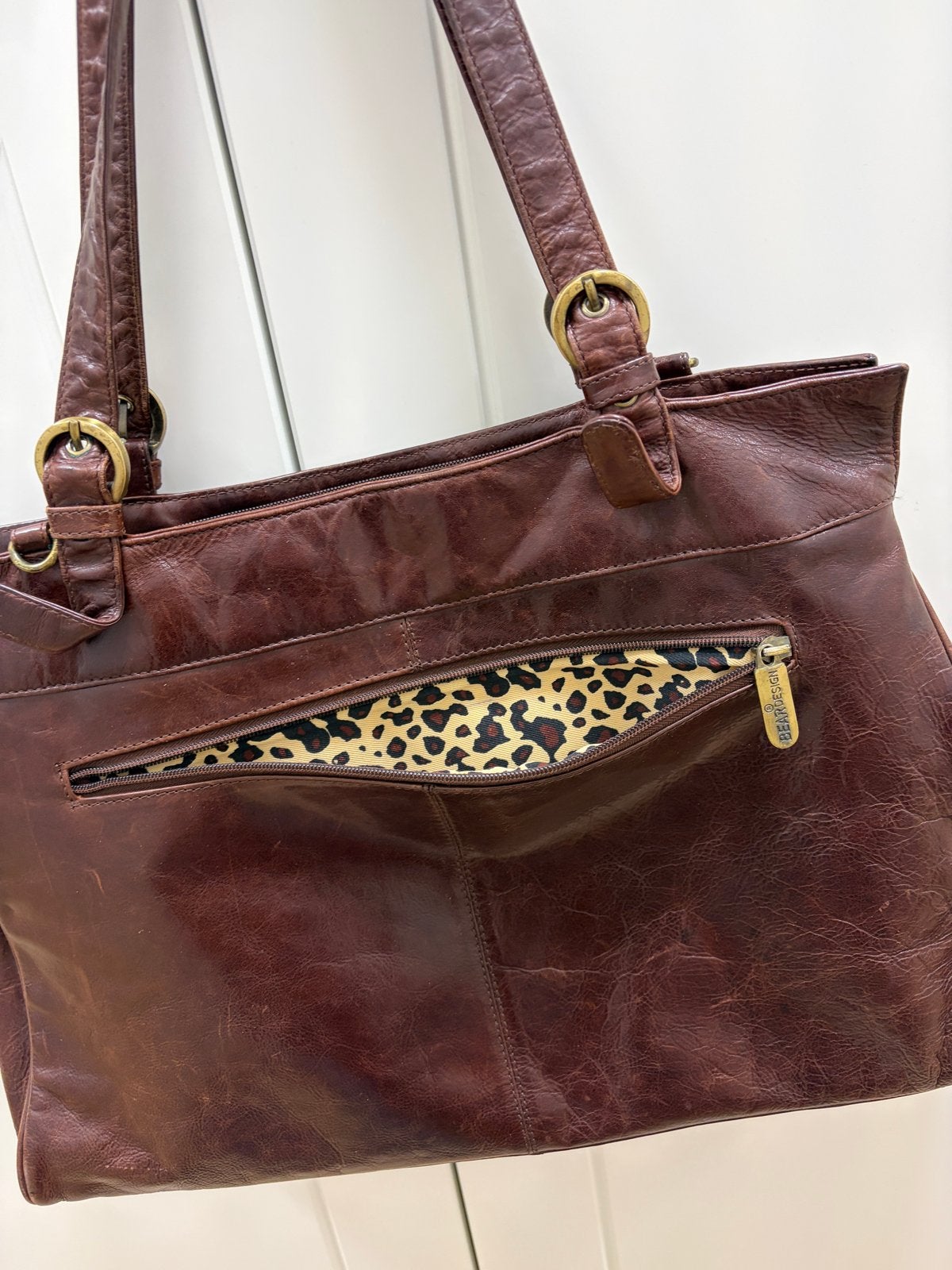 Leren schoudertas Bear Design - Bruin met leopard print, Ophalen, Gebruikt, Bruin, Overige typen