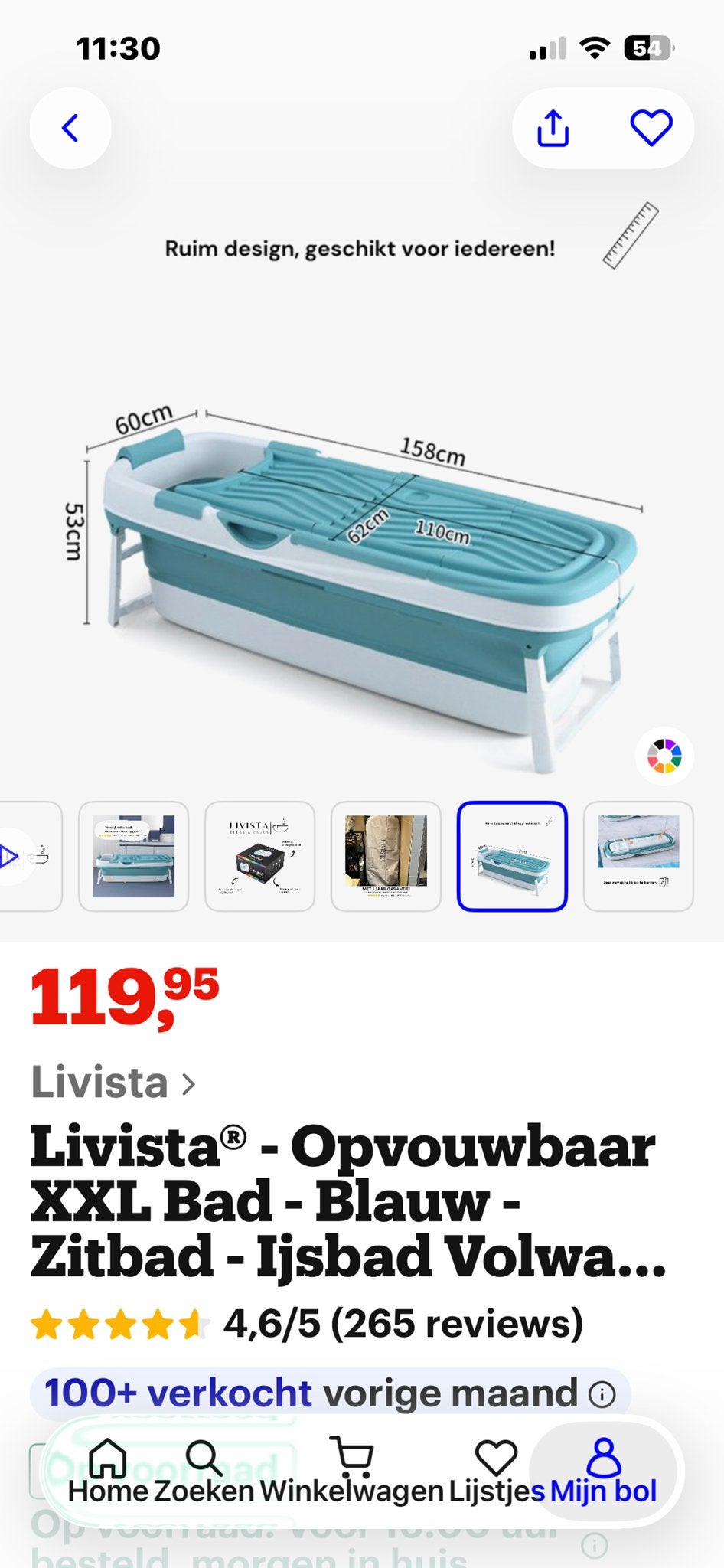 Livista Opvouwbaar XXL Bad - Blauw - Zitbad - IJsbad, Ophalen, Zo goed als nieuw, Met bad