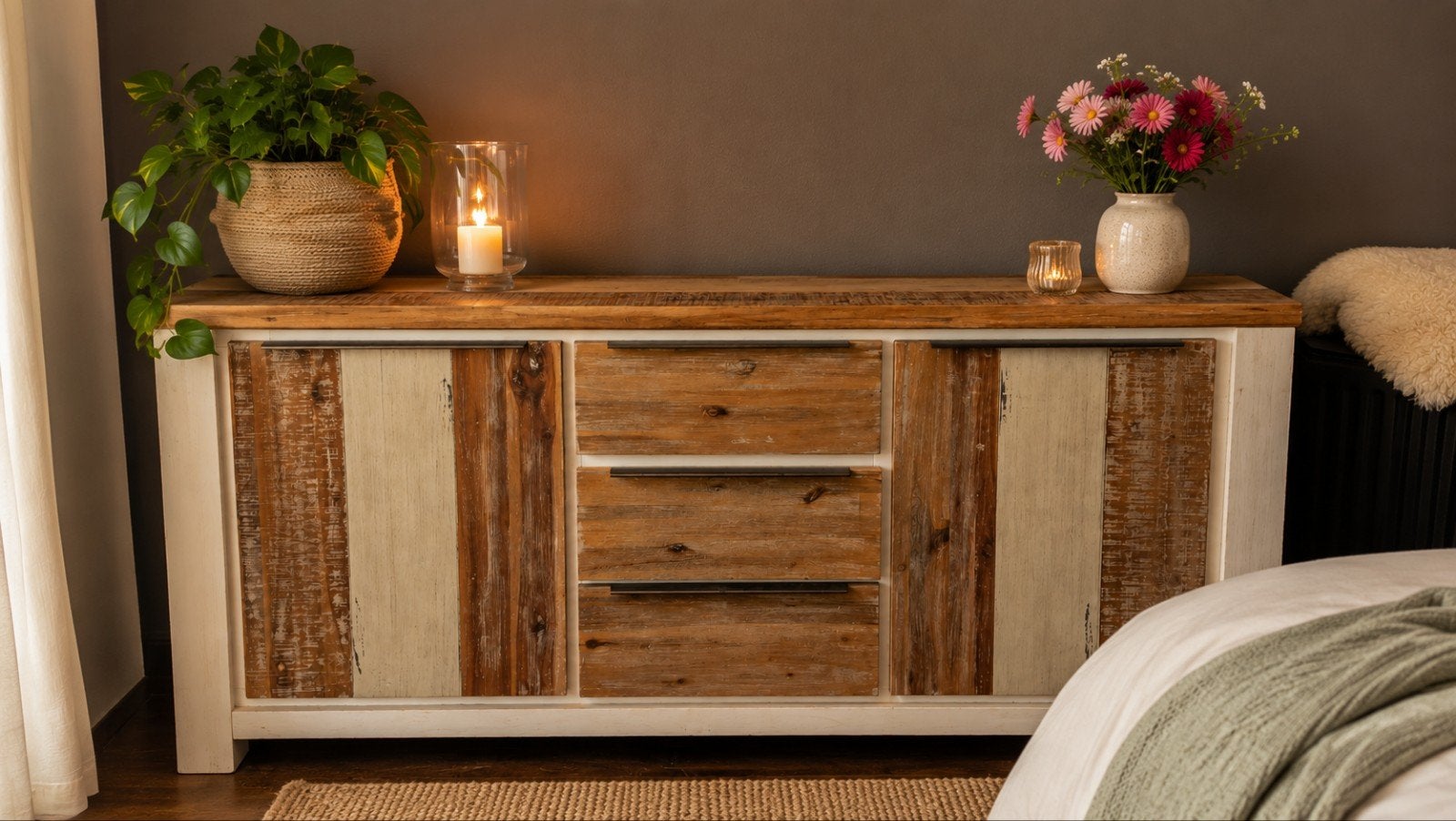 Landelijk dressoir 180 cm | Robuuste houtlook, Ophalen, Gebruikt, 150 tot 200 cm, 25 tot 50 cm