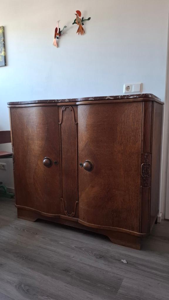 Vintage dressoir / commode met marmeren blad, Huis en Inrichting, Kasten | Dressoirs, Ophalen, Met plank(en), Gebruikt, 100 tot 150 cm