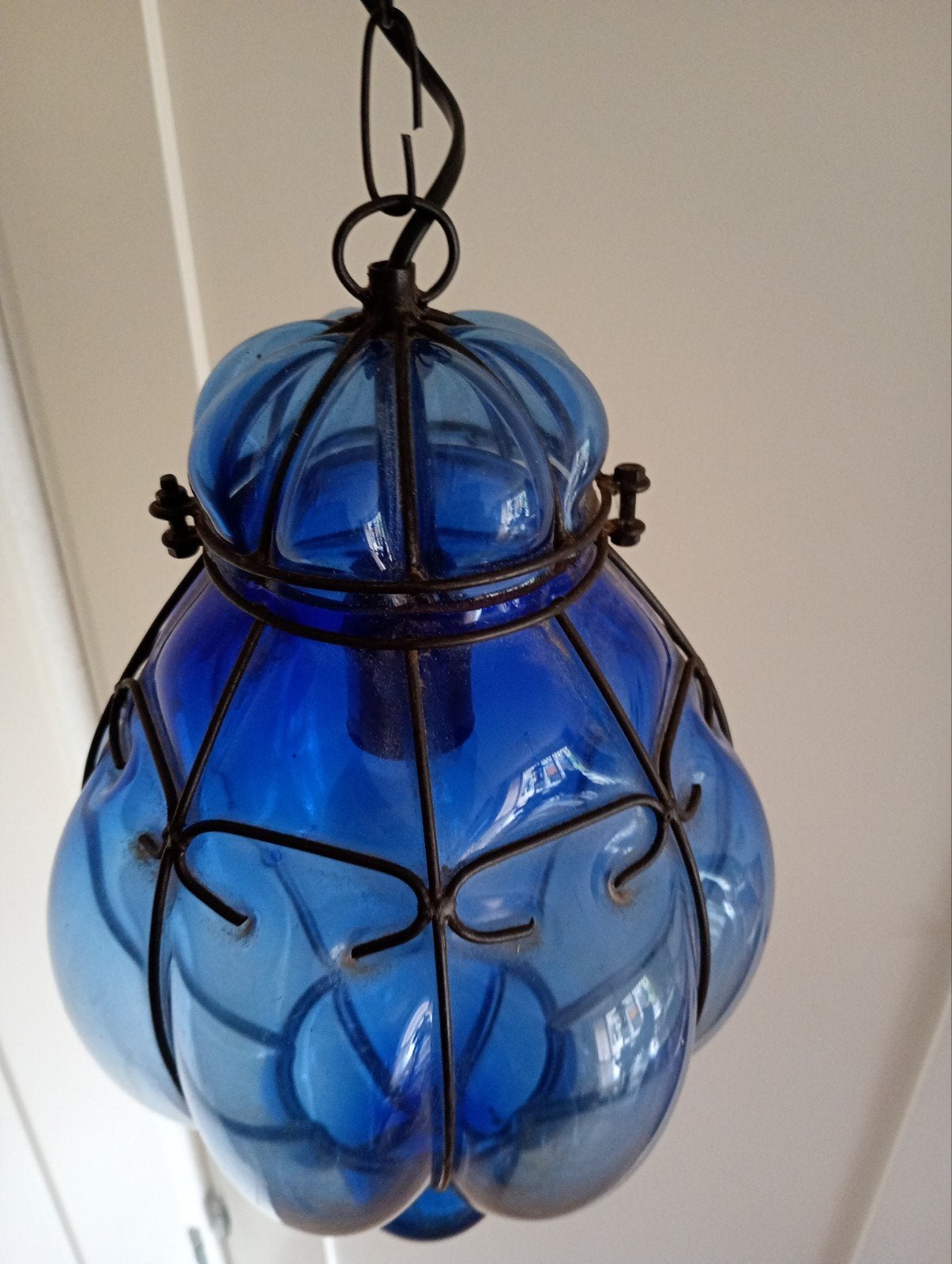 Vintage Venetiaanse Murano Hanglamp - Blauw Glas, Ophalen