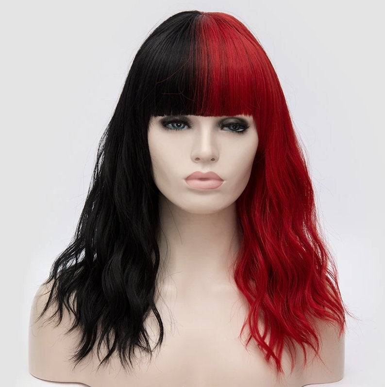 Rode Zwarte Bob Pruik Met Slag Haar Haren Dames Vrouwen, Sieraden, Tassen en Uiterlijk, Verzenden, Nieuw, Pruik of Haarverlenging