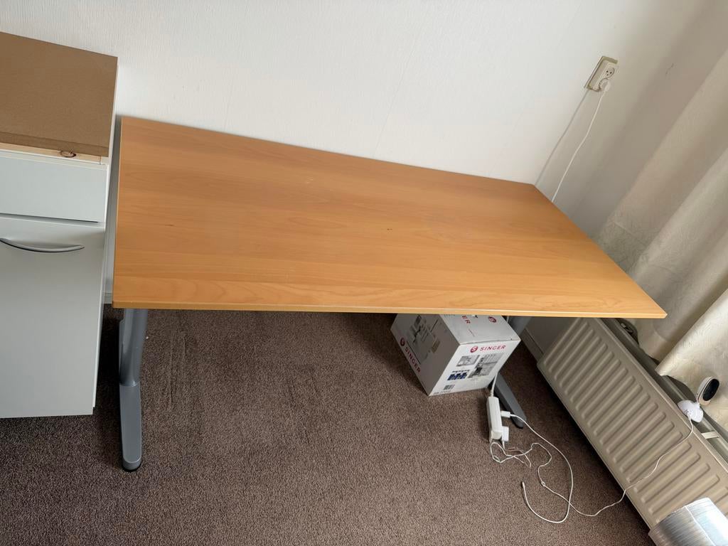 IKEA Galant Bureau - In hoogte verstelbaar met lade kastje, Huis en Inrichting, Bureaus, Ophalen, 160 cm, Gebruikt, Hout