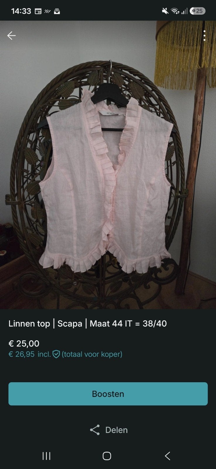 Scapa Linnen Blouse Lichtroze Maat 44 (valt als 38/40), Maat 38/40 (M), Scapa, Ophalen of Verzenden, Zo goed als nieuw