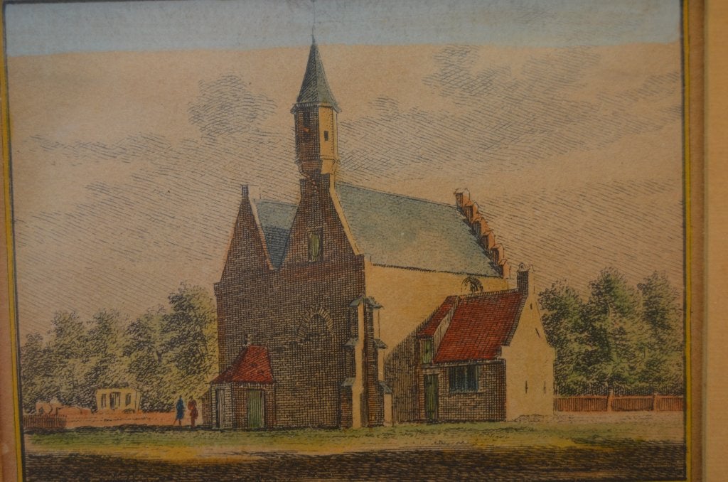 Gravure 'het dorp Grypskerke' 1743, Stadsgezicht, Ophalen of Verzenden, Gravure, 12 cm