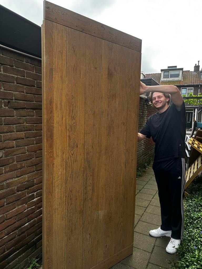 Robuuste eettafel van massief hout (220x101x80 cm), Ophalen, Gebruikt, 100 tot 150 cm, 200 cm of meer