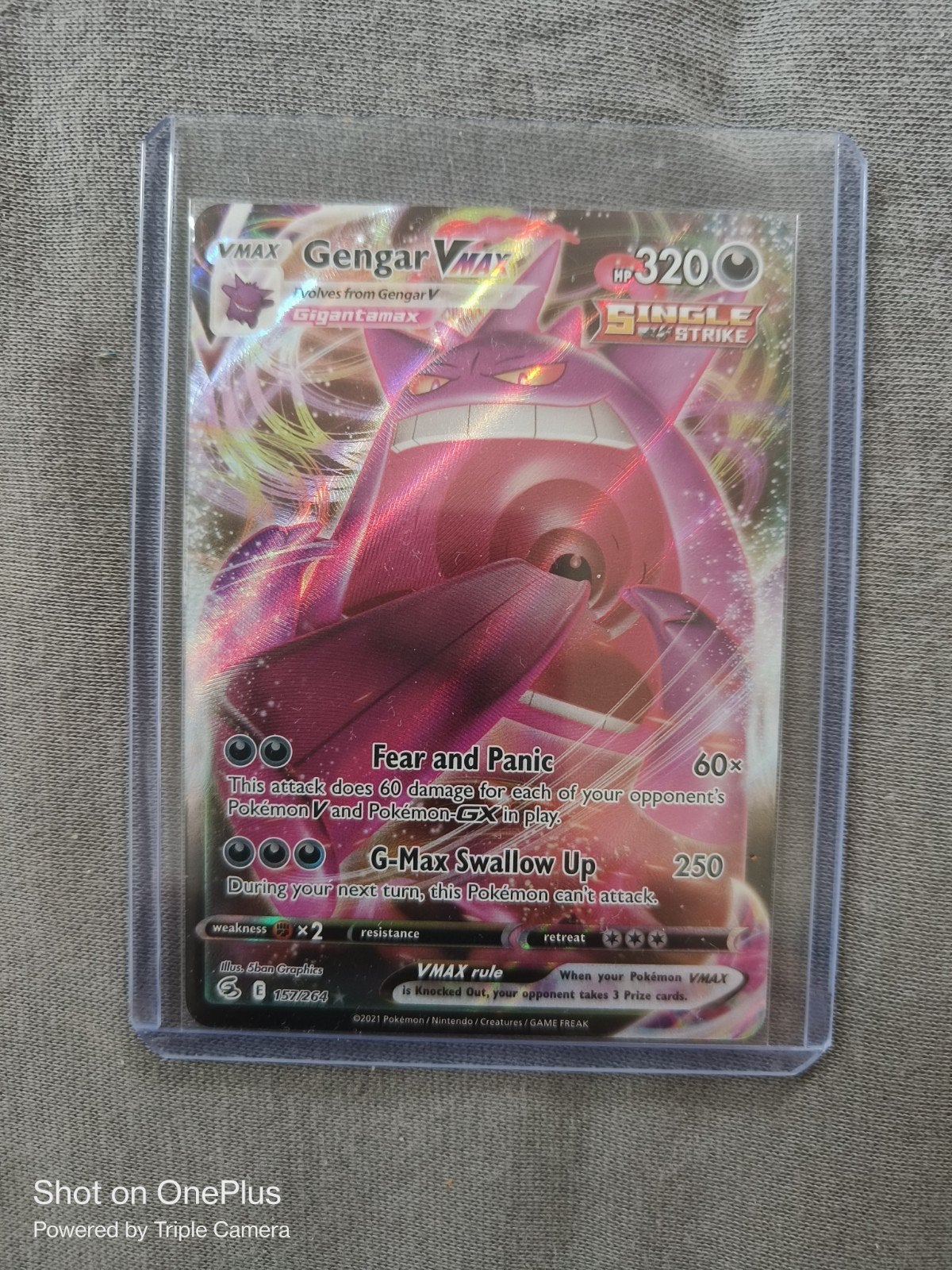 Gengar VMAX Pokémon kaart (Fusion Strike 157/264), Ophalen of Verzenden, Zo goed als nieuw, Losse kaart