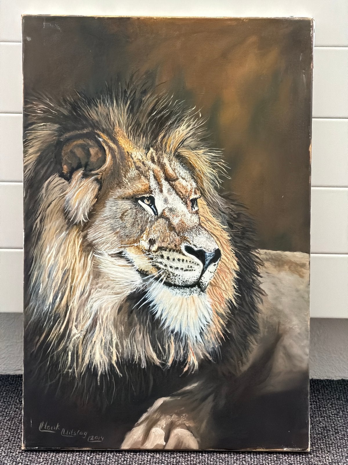 Olieverfschilderij Leeuw - Koning der Dieren door Henk Uitsl, Antiek en Kunst, Kunst | Schilderijen | Klassiek, Ophalen