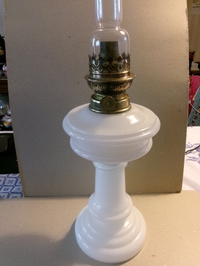 opaline glazen olie lamp  compleet, Antiek en Kunst, Antiek | Lampen, Ophalen of Verzenden