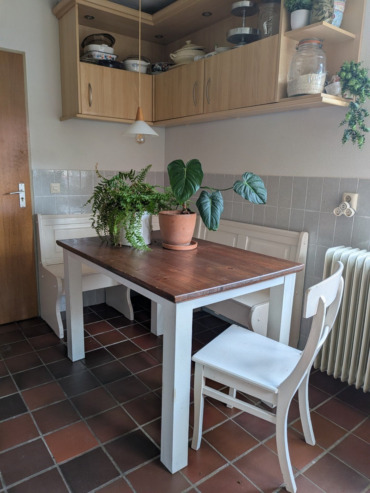 Eettafel met hoekbank en stoel, Huis en Inrichting, Ophalen, Gebruikt, Wit, Eén